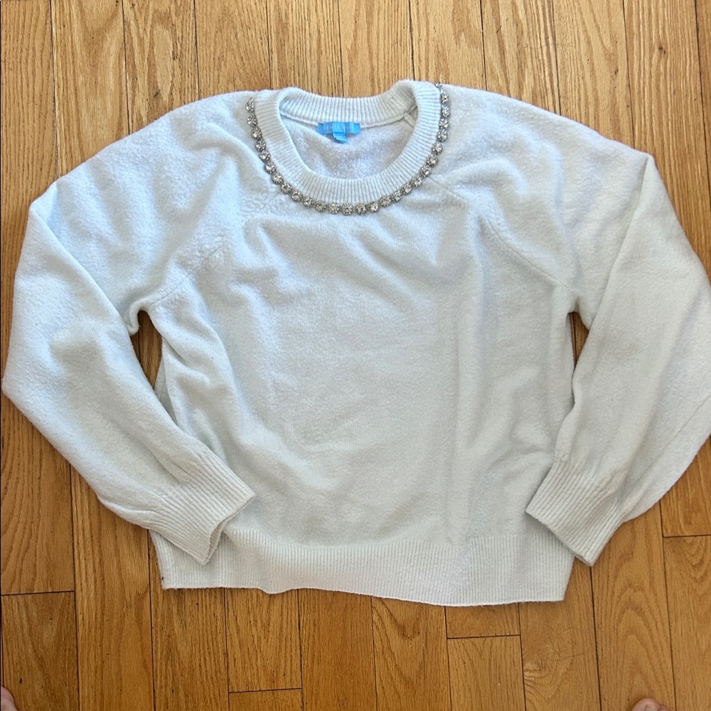 Draper James White Sweater with Embellished Neckline